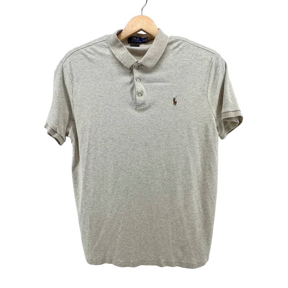 Polo Ralph Lauren Mens XXL Custom Slim Fit‎ Heather Grey Short Sleeve Polo Shirt